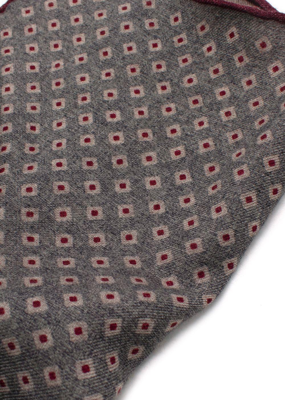 Brunello Cucinelli Grey And Burgundy Wool Pocket Square