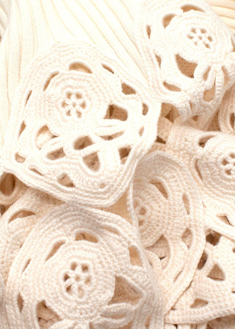 Paco Rabanne Cream Ribbed Crochet Trim Top