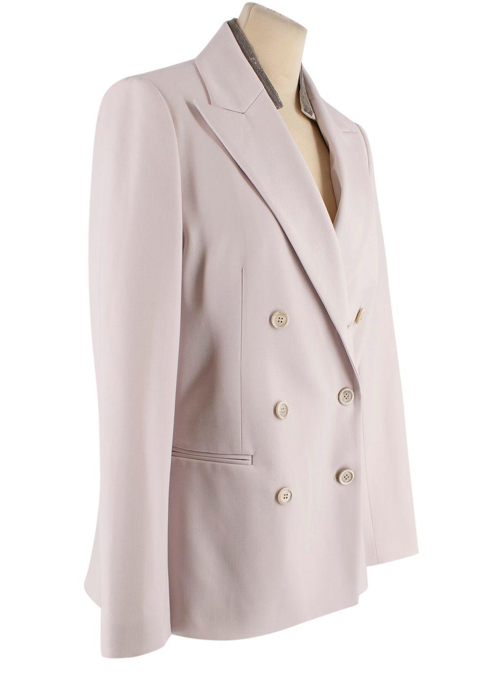 Bead Embellished Double Breasted Wool Blend Blazer