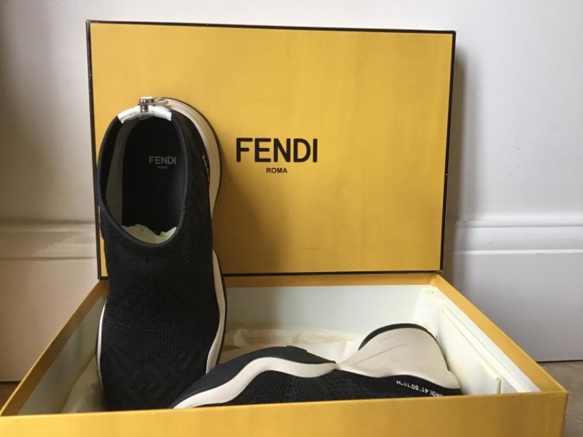 Fendi Women's Back-Zip Jacquard-Knit Sneakers