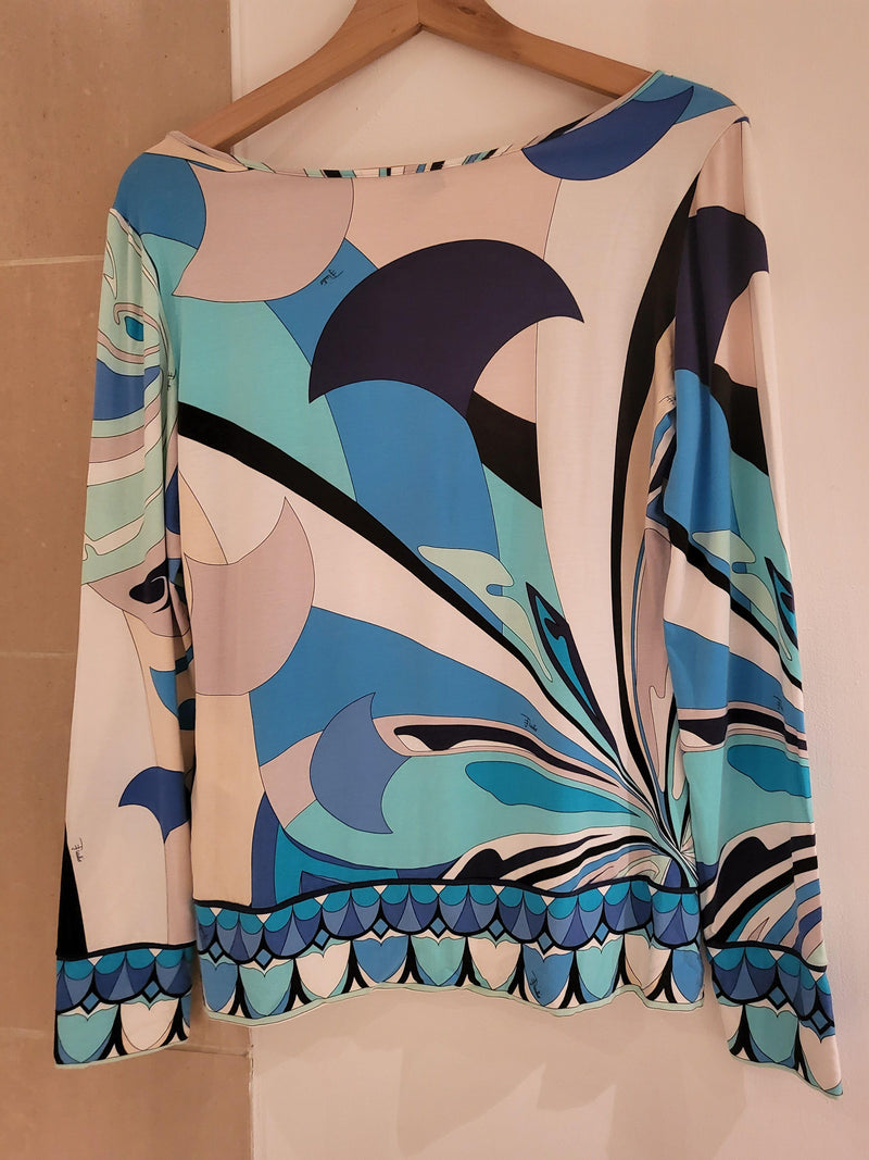 Emilio Pucci Blue Abstract Print Long Sleeve Top