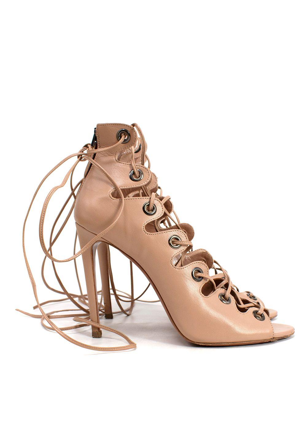 Alaia Blush Leather Lace-up Sandals