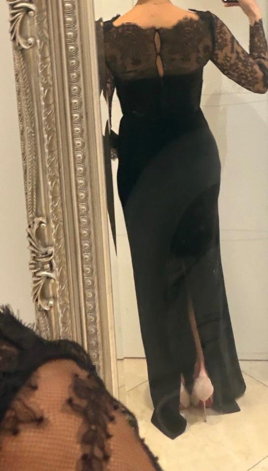 Roland Mouret Black Velvet Lace Detail Gown 2026