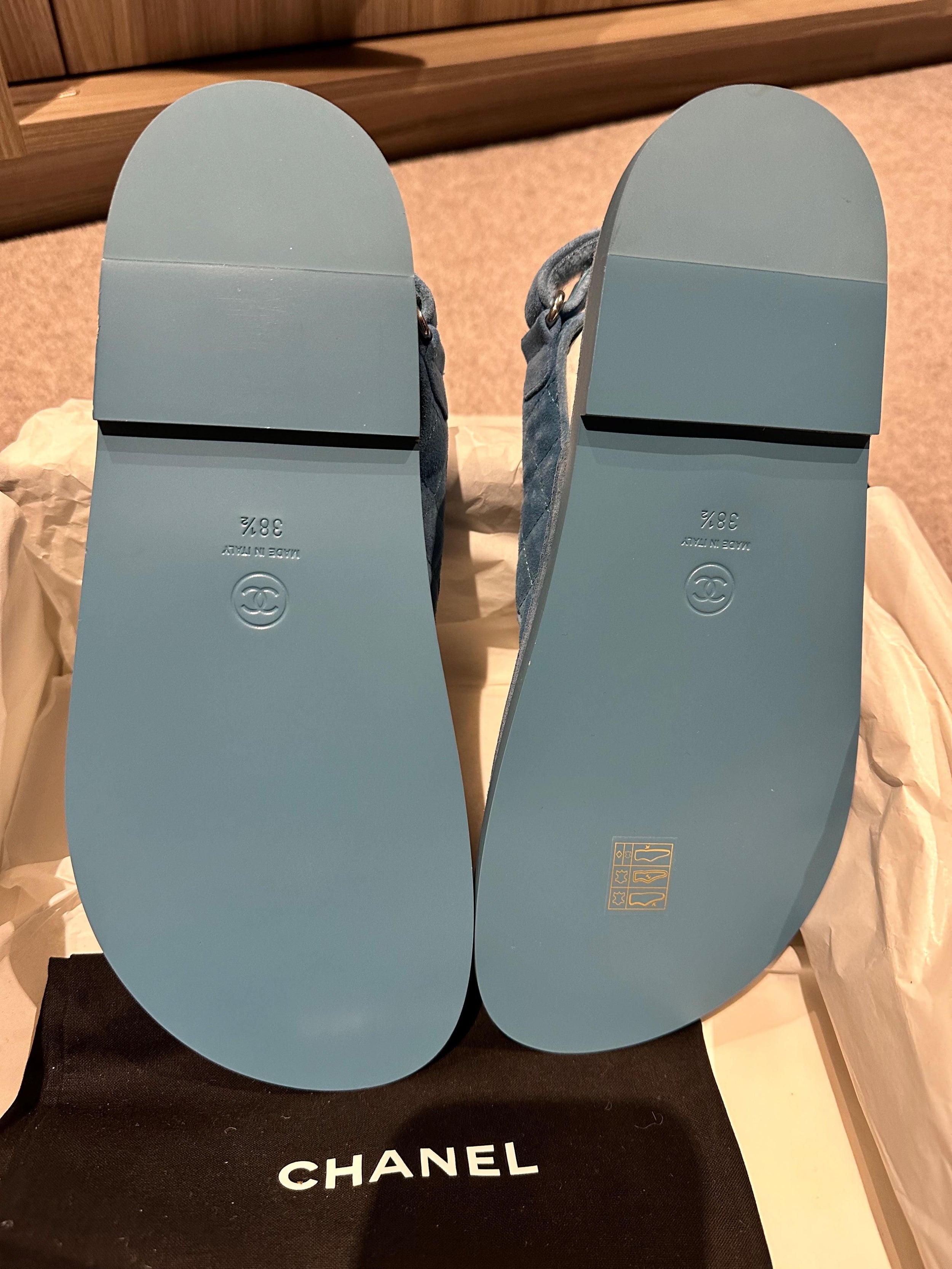 Chanel Blue Suede Dad Sandals