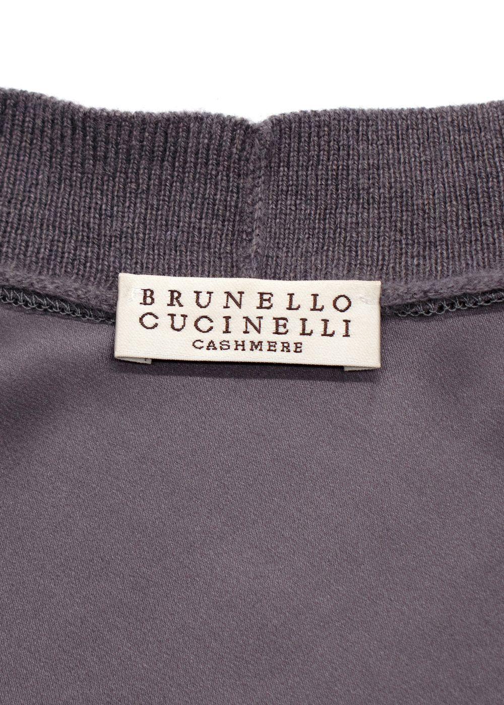 Brunello Cucinelli Cashmere Wool Grey Draped Top with Waist Tie