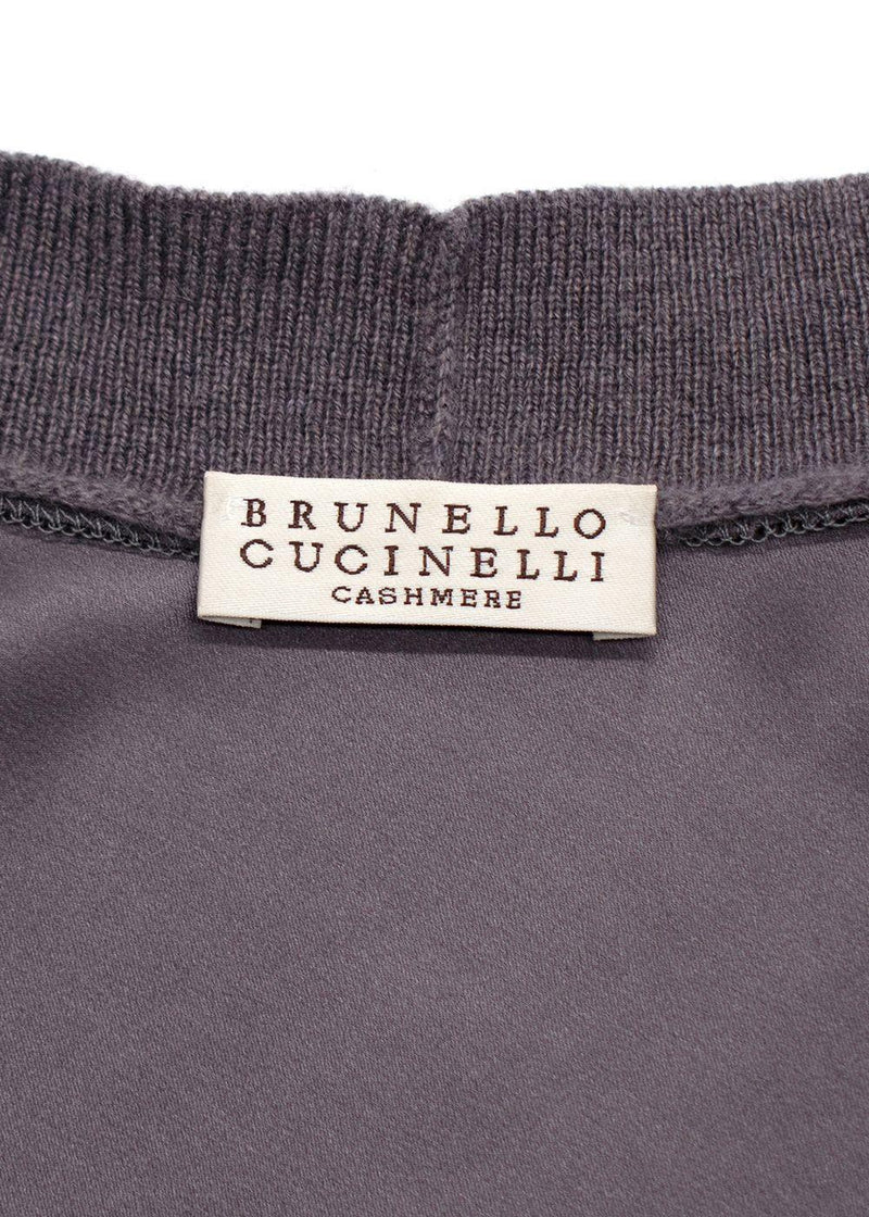 Brunello Cucinelli Cashmere Wool Grey Draped Top with Waist Tie
