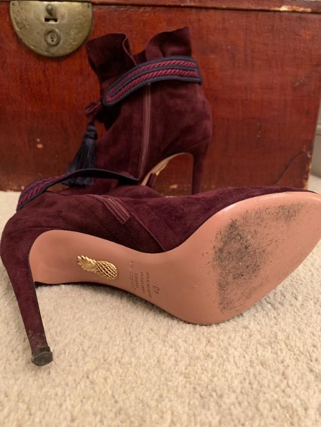 Aquazurra Burgundy Braid Ankle Strap Heeled Booties