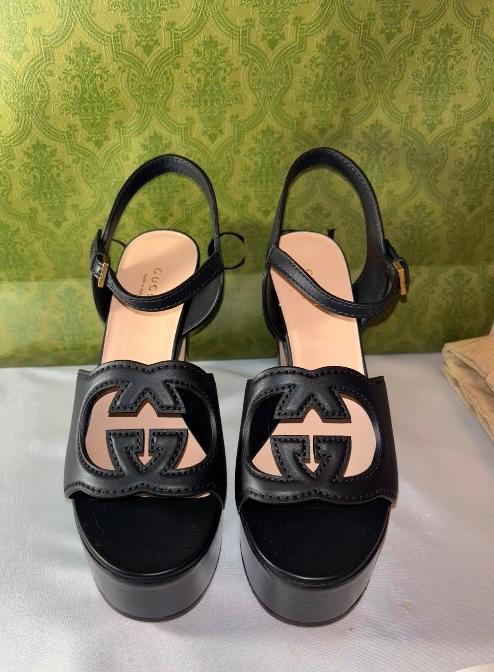Black Leather GG Sandals