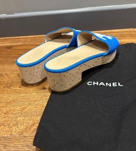Chanel Blue Fabric CC Slides
