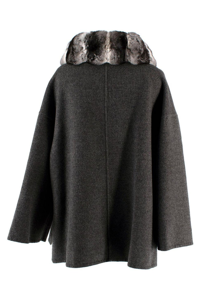 Shaky Loro Piana Brown Reversible Wool Jacket with Chinchilla Collar