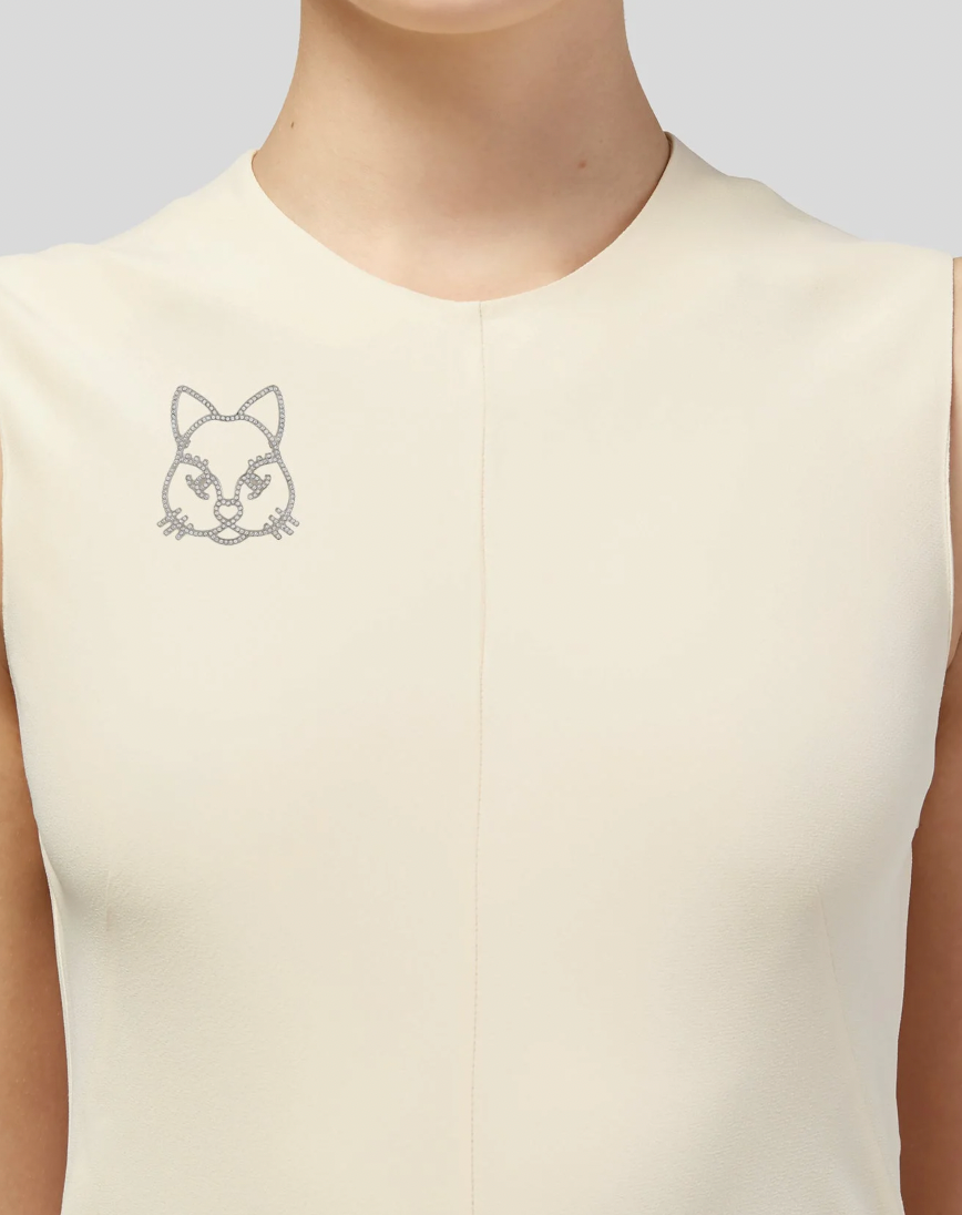 Chanel Silver Crystal Cat Brooch Pin