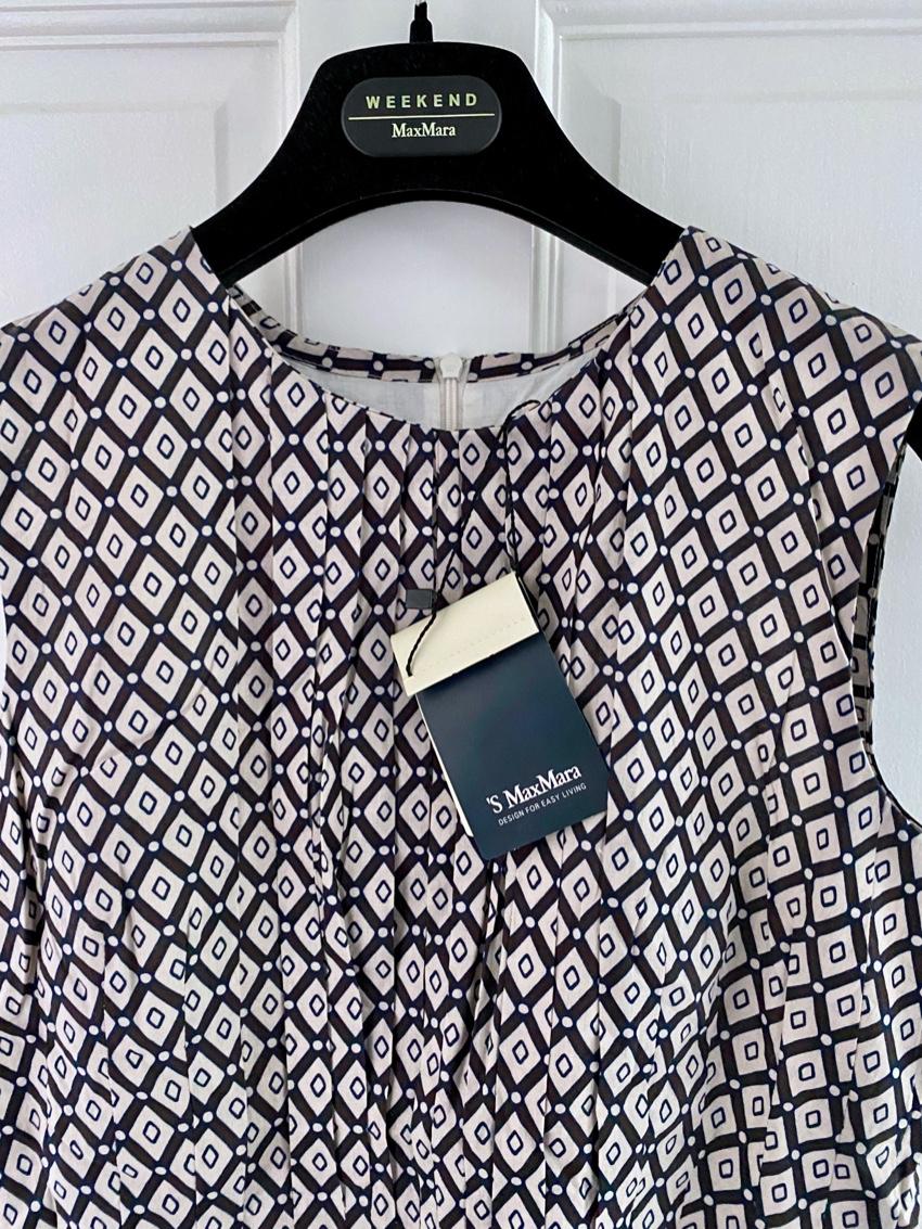 Max Mara Pleated Geometric Print Sleeveless Top