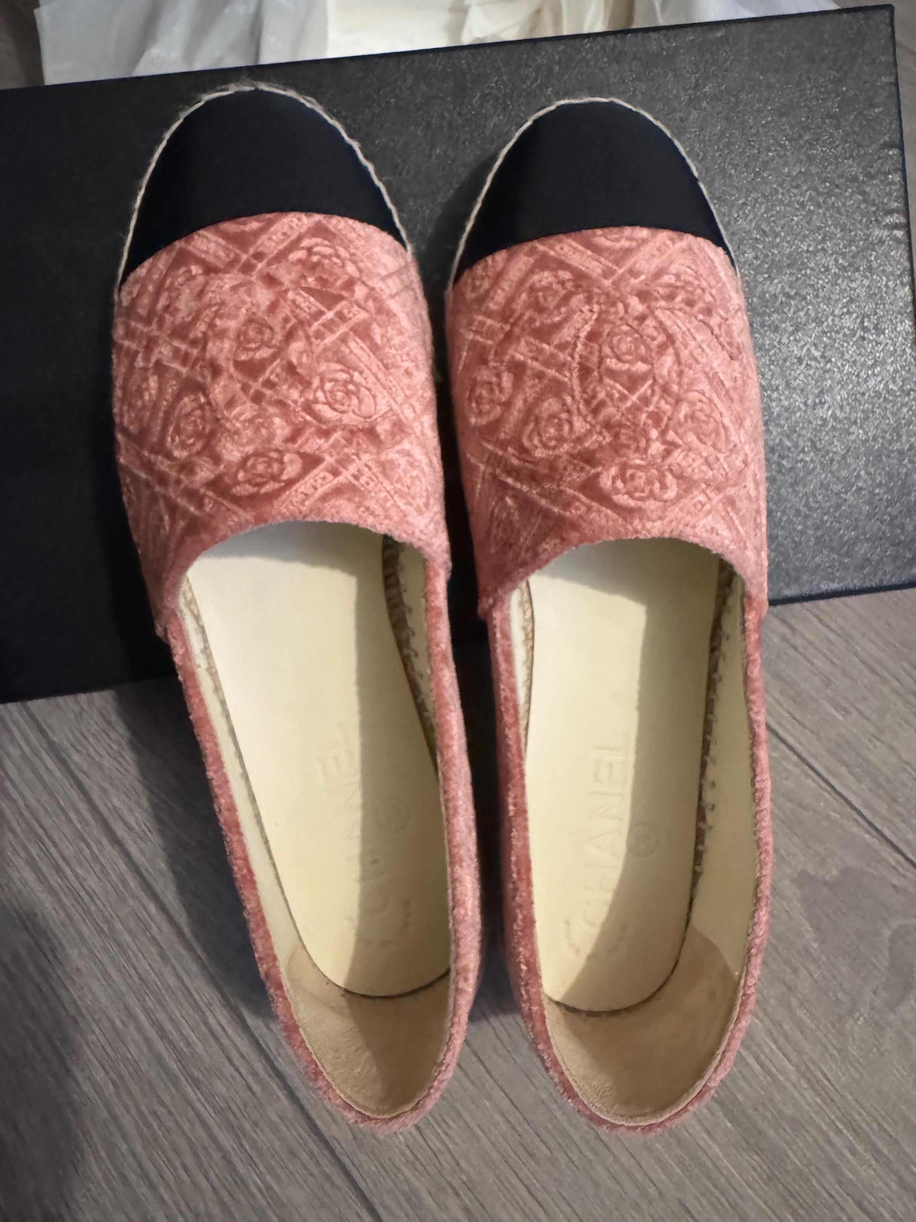Chanel Pink Velvet Espadrilles