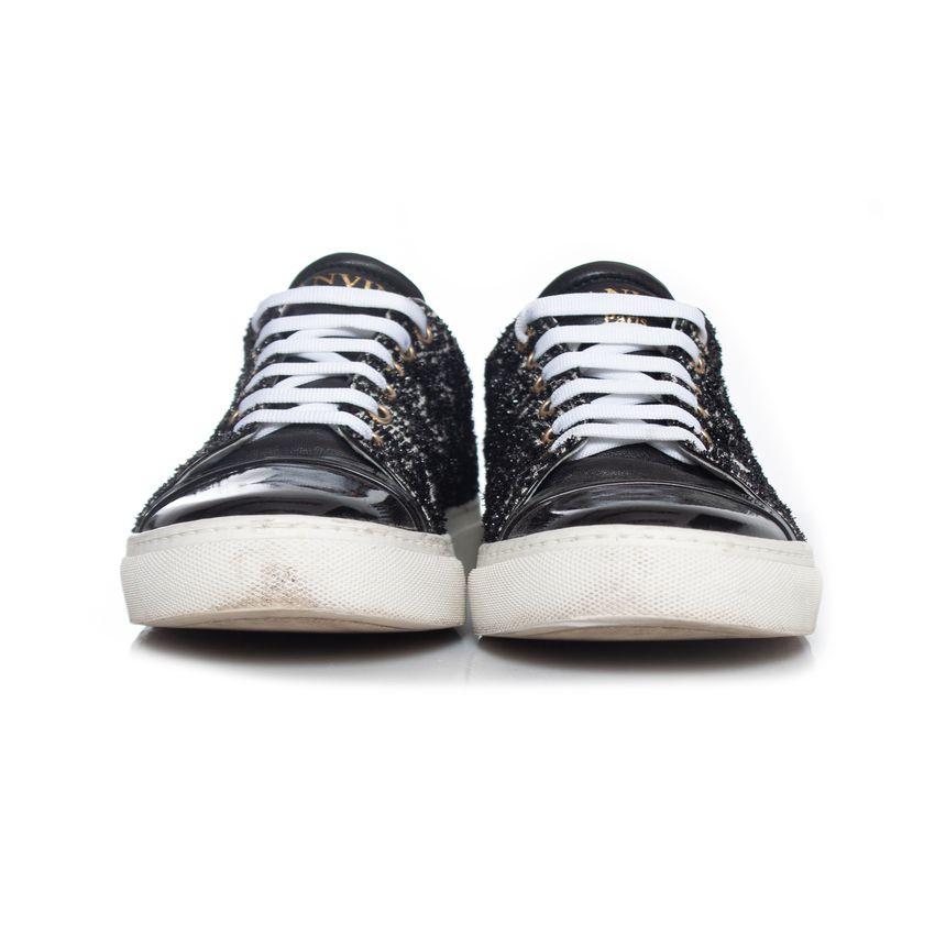 Black & white tweed low top trainers