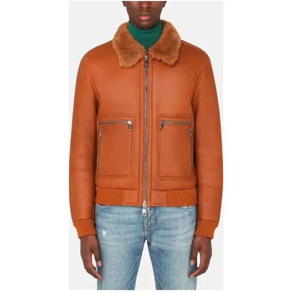 Dolce & Gabbana Tan Leather Trucker Jacket