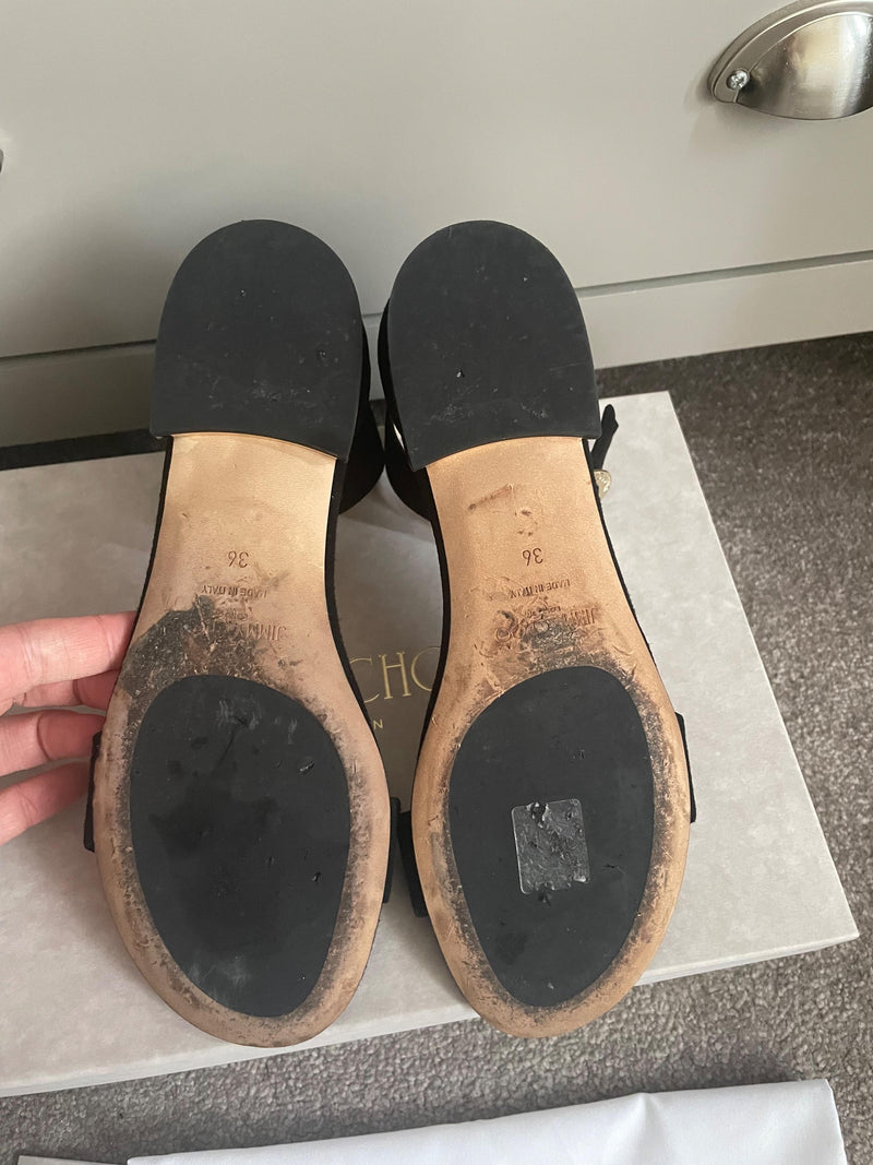Jimmy Choo Black Suede Flat Sandals