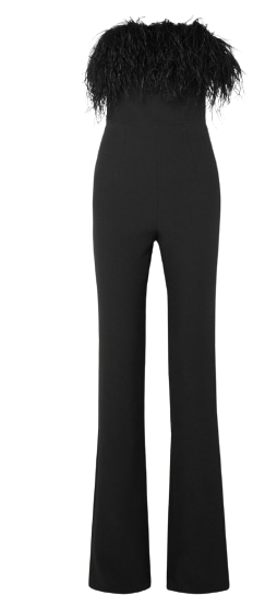 Safiyaa Black Myrine Feather-trimmed Jumpsuit