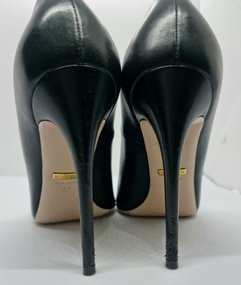 Gucci Embellished Black Leather Pumps
