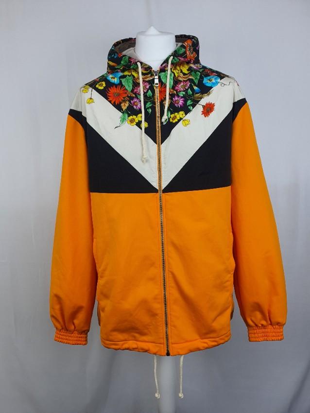 Gucci Orange Floral Print Shell Hooded jacket