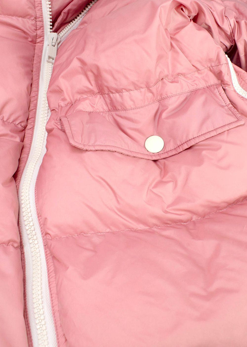 Yves Salomon Army Pink Puffer Jacket with White Fur Trim