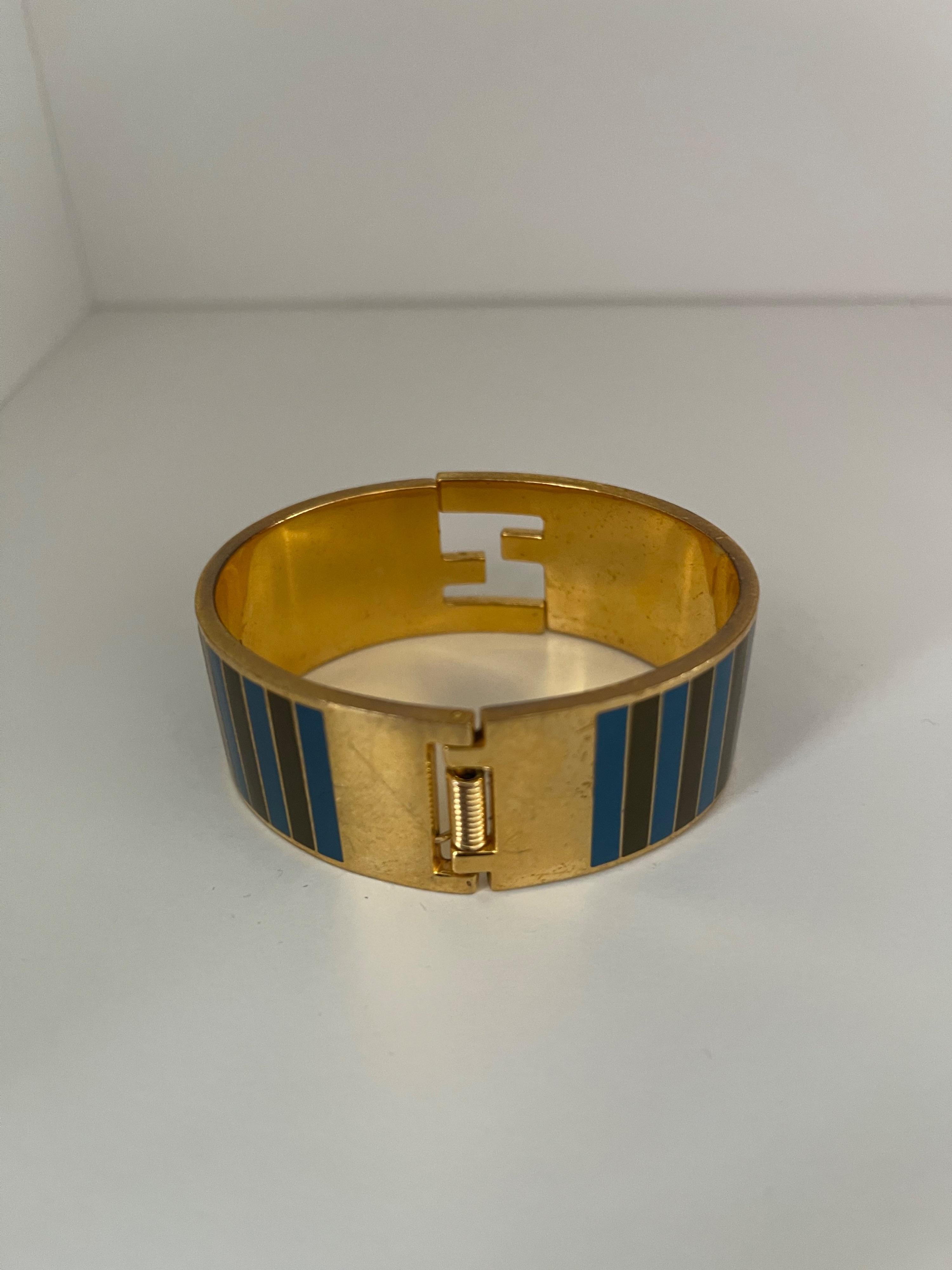 Purple & blue striped enamel & gold-tone metal FF bangle