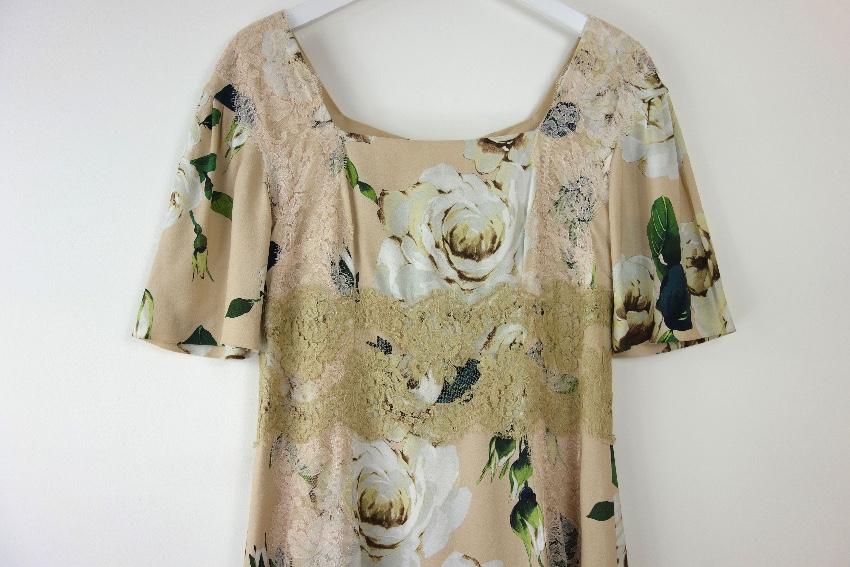 Dolce & Gabbana Beige Floral Print Lace Panelled Shift Dress