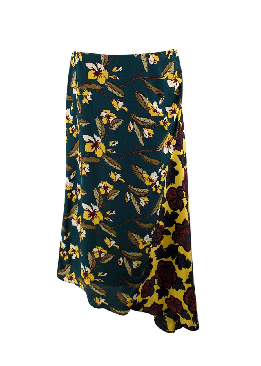 Weekend MaxMara Teal and Yellow Floral Skirt