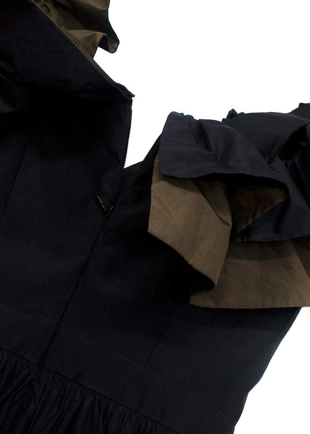 Alexander McQueen Black And Khaki Ruffled Midi Dress
