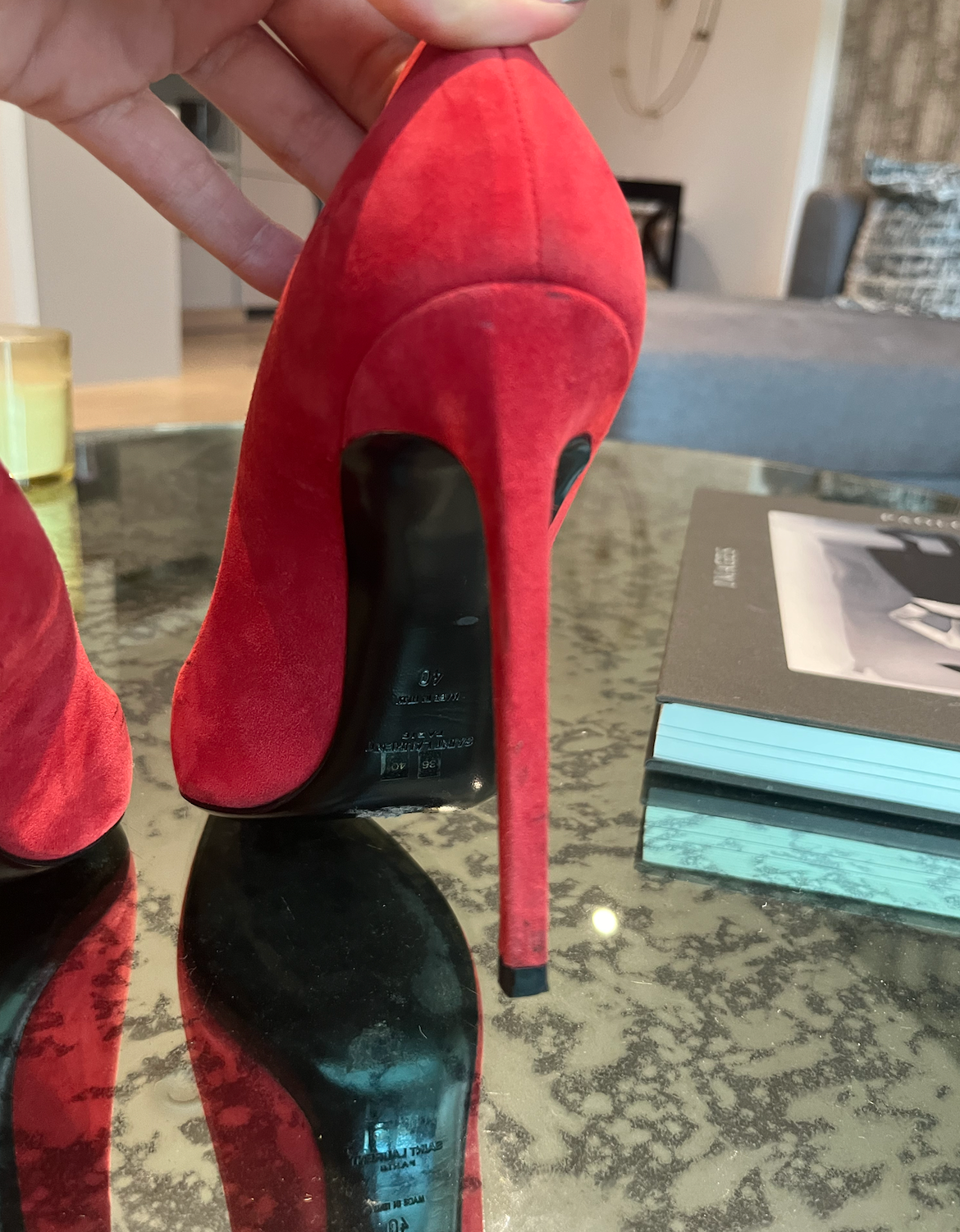 Red Suede Pointed Toe Pumps