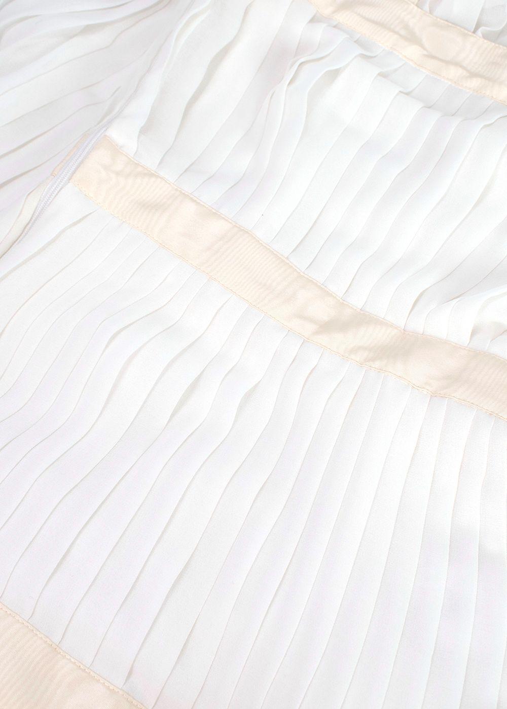 Alessandra Rich White Silk Plisse Dress With Bows