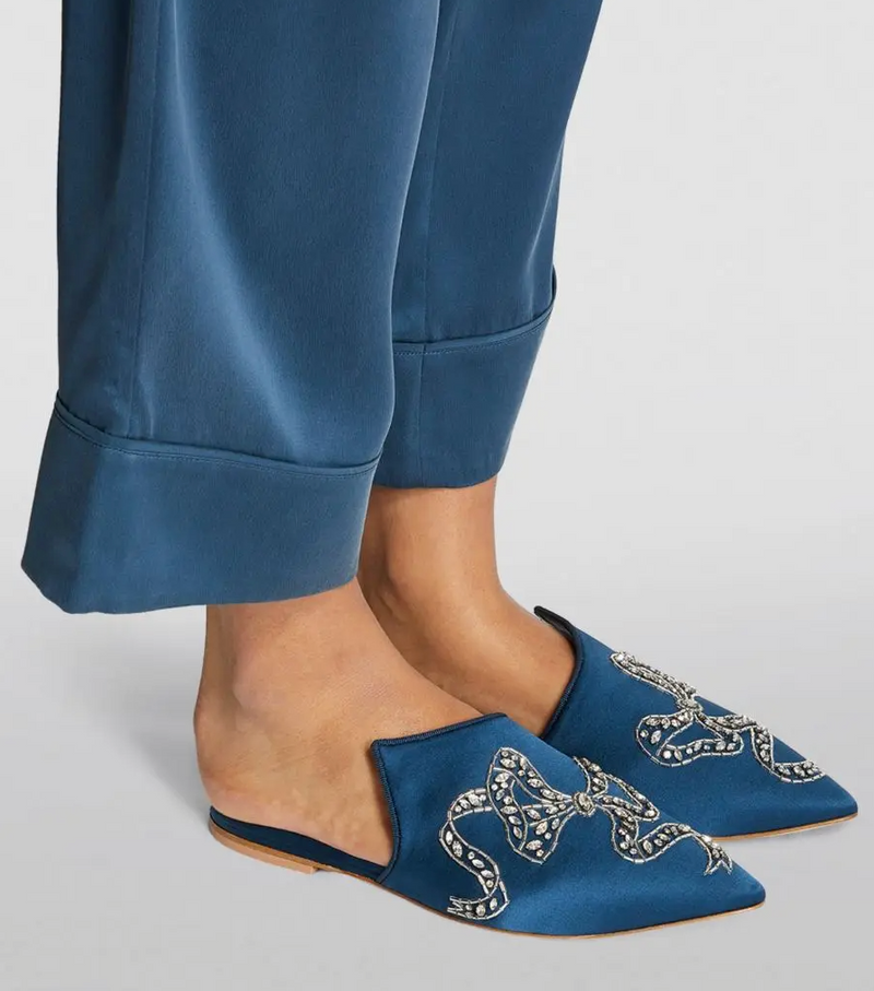 Olivia Von Halle  Satin Embellished Contessa Slippers