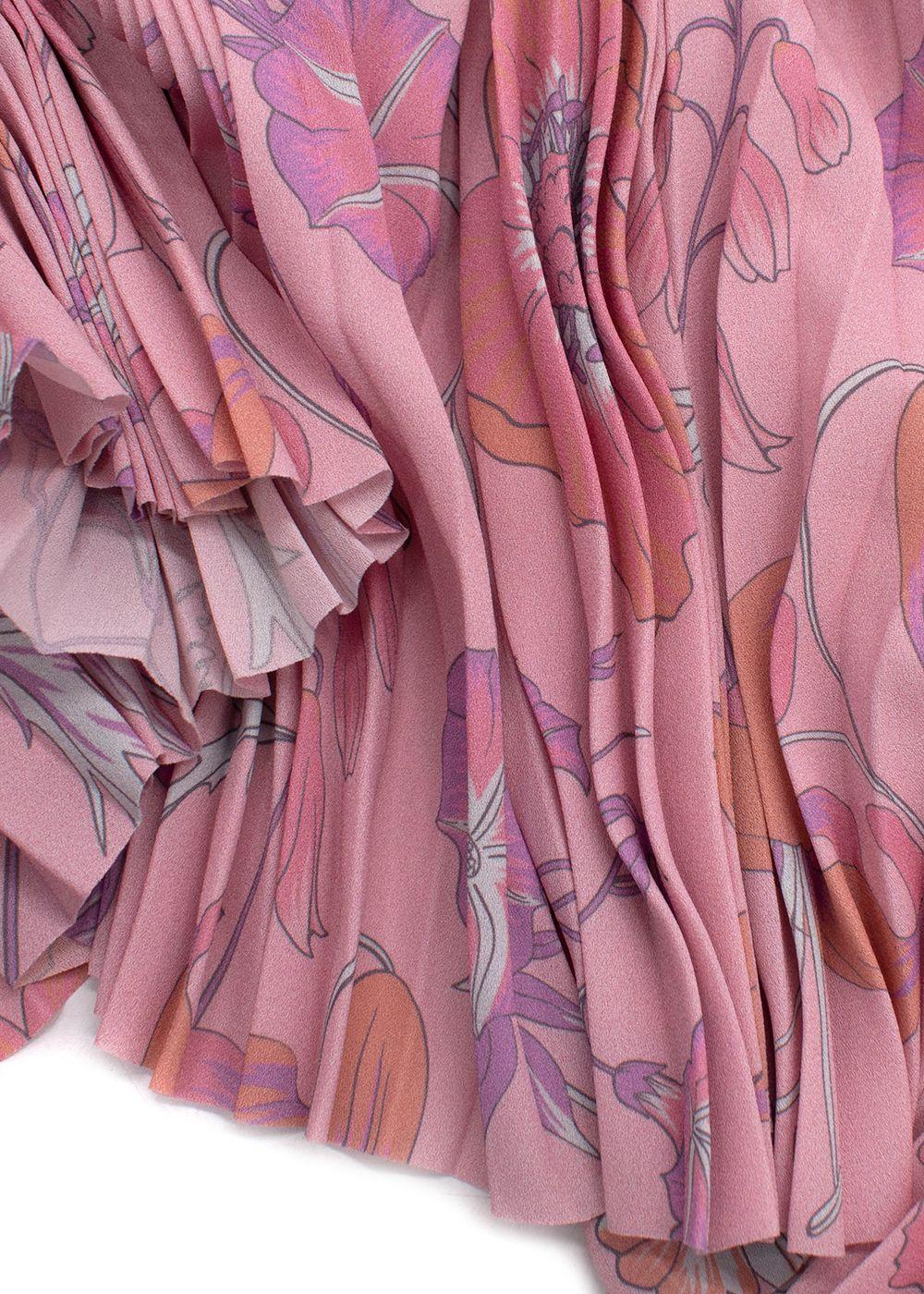 Balenciaga Pink Floral Pleated Skirt with Drawstring Waist Detail
