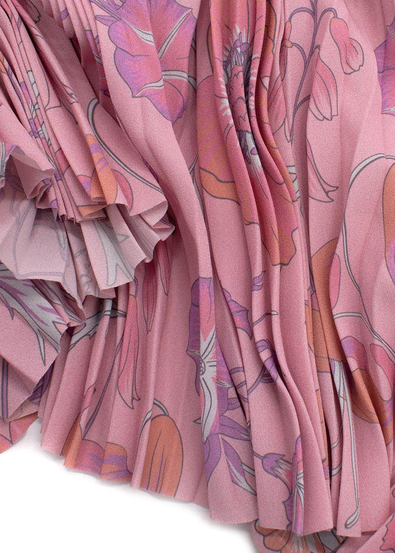 Balenciaga Pink Floral Pleated Skirt with Drawstring Waist Detail