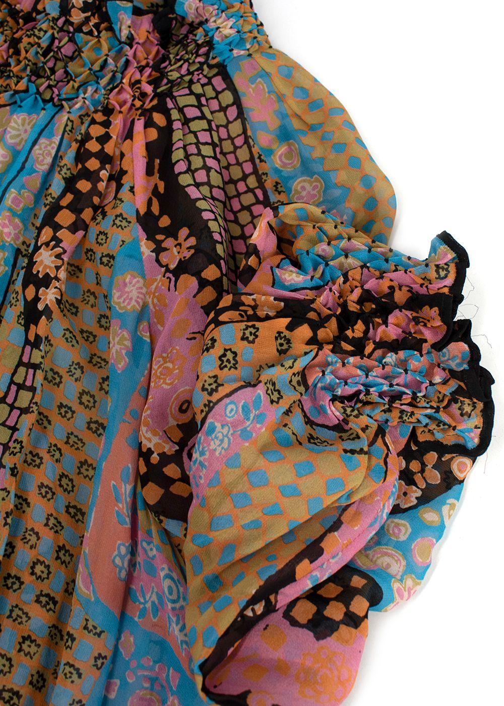 Dior Multicolour Patterned Pleated Silk Maxi Dress