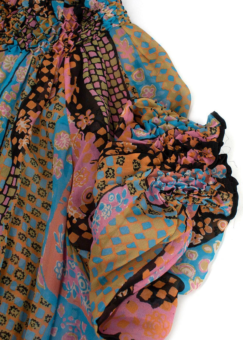 Dior Multicolour Patterned Pleated Silk Maxi Dress