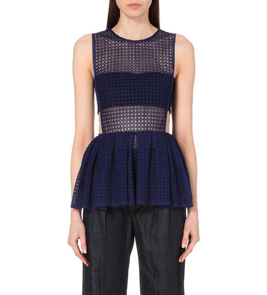 SELF-PORTRAIT Sheer Sleeveless Peplum Top