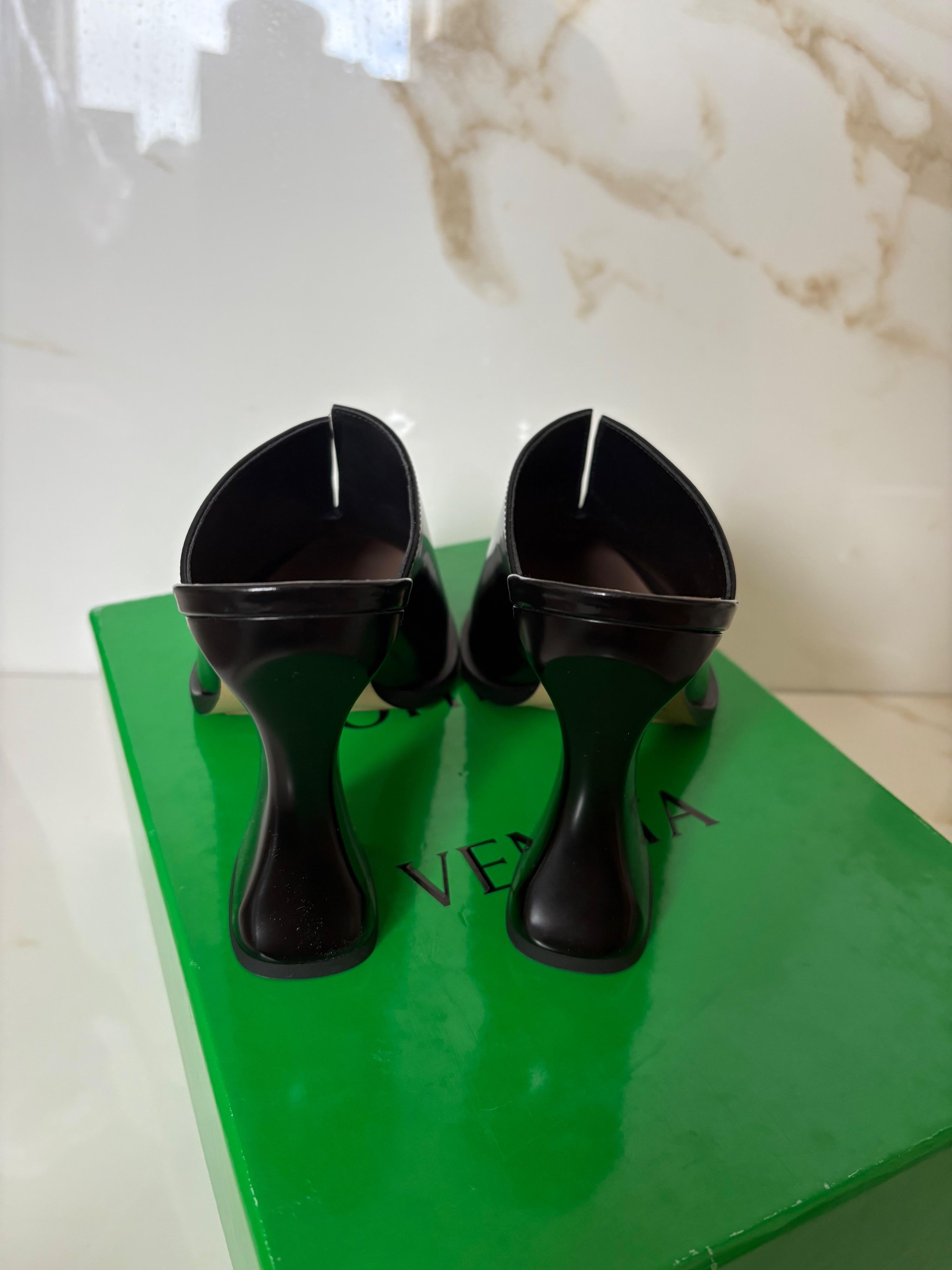 Bottega Veneta Black Patent Leather Cha Cha Mules