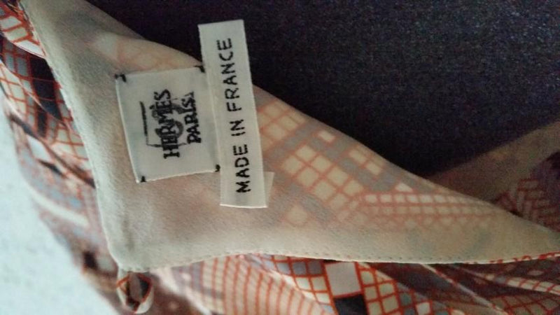 Hermes Aunage Mosaique Print Orange Neon Silk Blouse