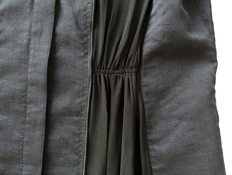 Black & Navy Cotton & Silk Shirt Dress