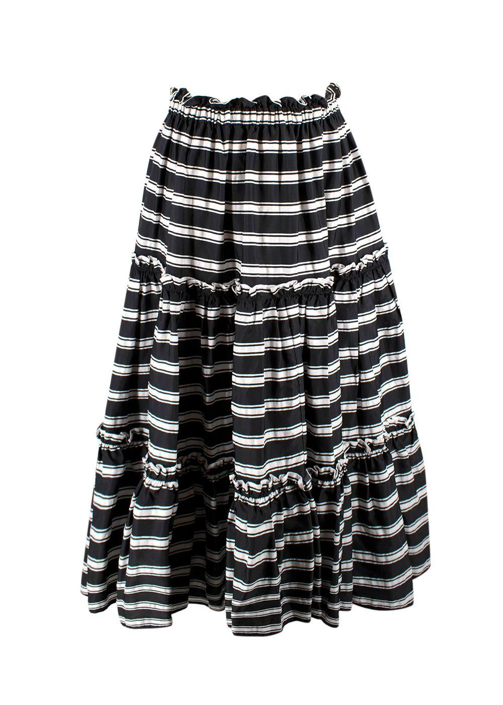 Lisa Marie Fernandez Black and White Striped Tiered Midi Skirt