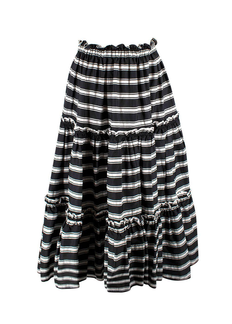 Lisa Marie Fernandez Black and White Striped Tiered Midi Skirt