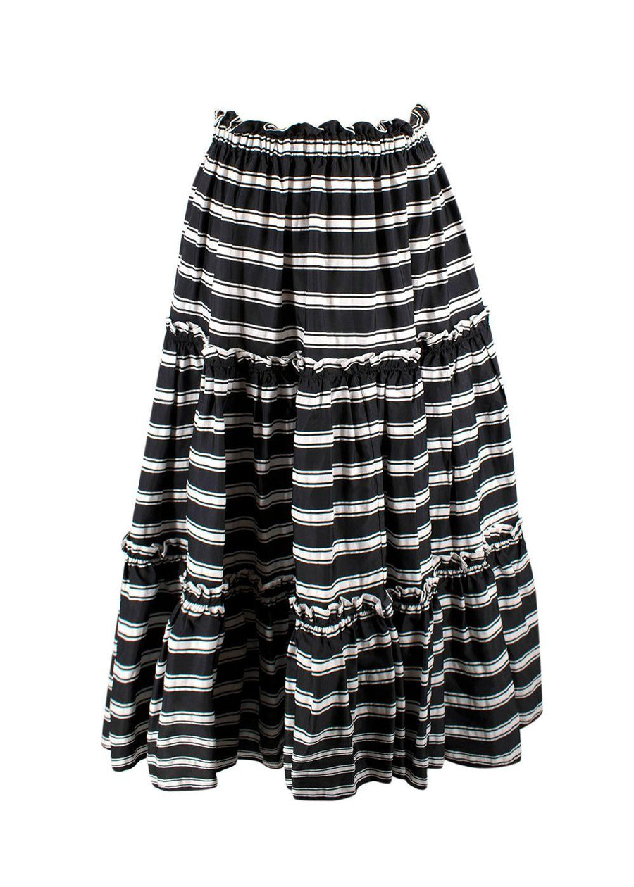 Lisa Marie Fernandez Black and White Striped Tiered Midi Skirt