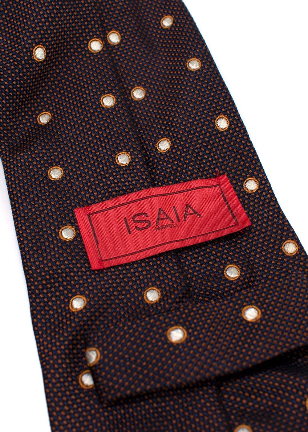 Isaia Navy and Brown Spotted Silk Tie