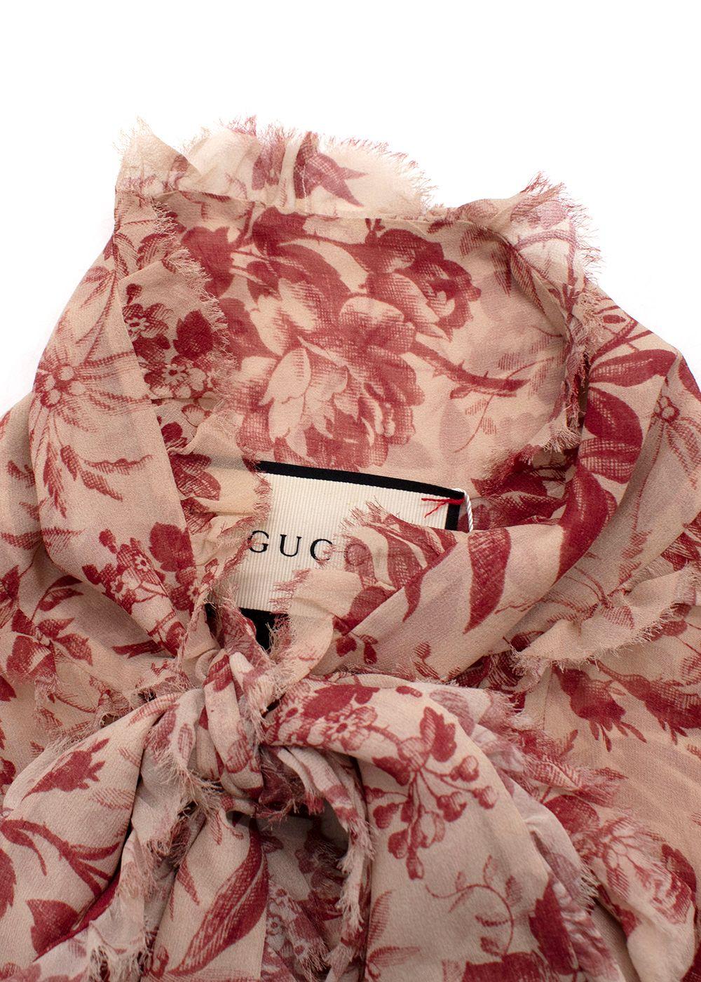 Gucci Floral Print Sheer Pussybow Silk Blouse