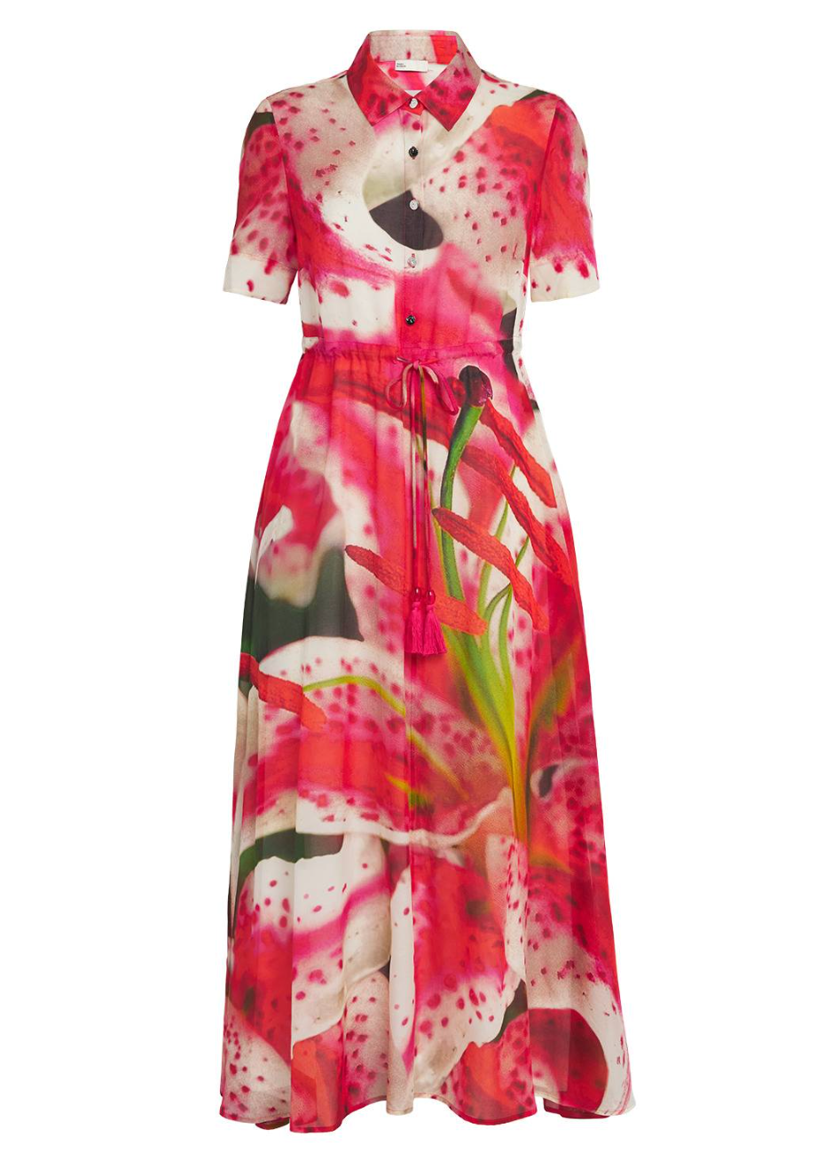Tory Burch Silk-Cotton Lily Print Midi Dress
