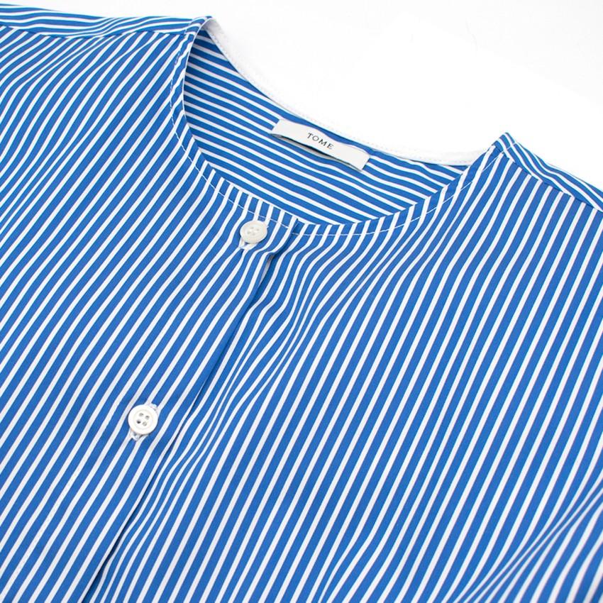Tome Blue Pinstriped Long sleeve Top with Back Opening