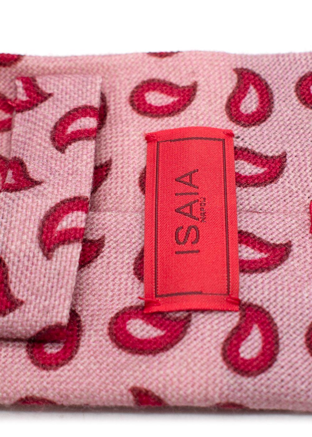 Isaia Pink Wool Tie with Red Paisley Pattern