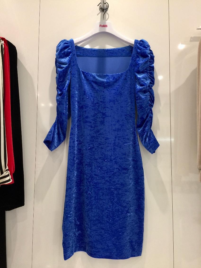 French Couture Electric Blue Panne Velvet Dress
