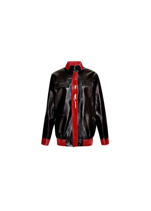 Leather Teddy Jacket With Contrast Trim