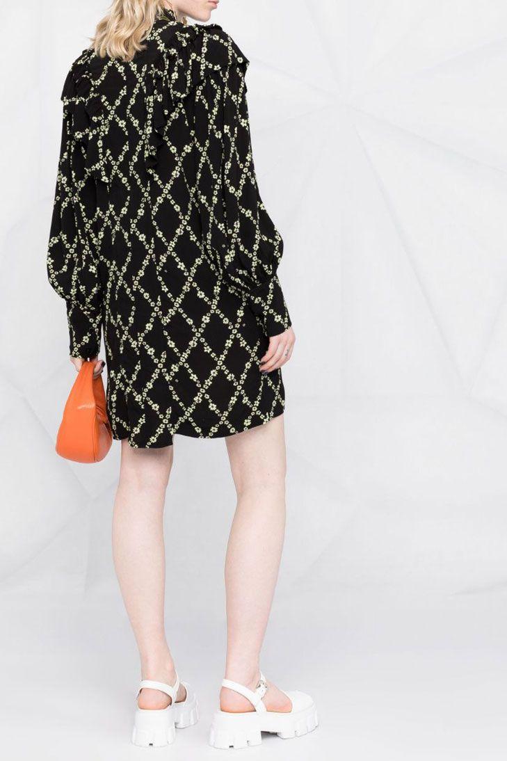 Ganni Printed Long Sleeved Dress